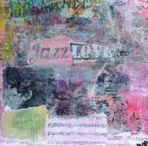 "Jazz Love", Collage mit Acryl, 30 x 30 cm