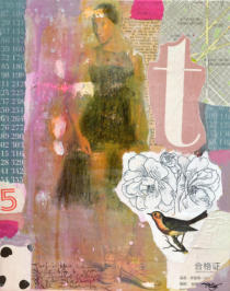 "Bird No. 5", Collage, Mixed media, 24 x 30 cm